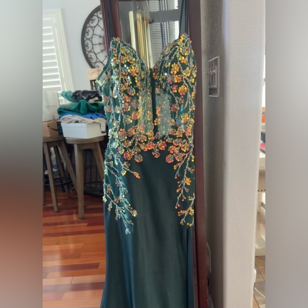 Elegant Floral Embellished Green Dress